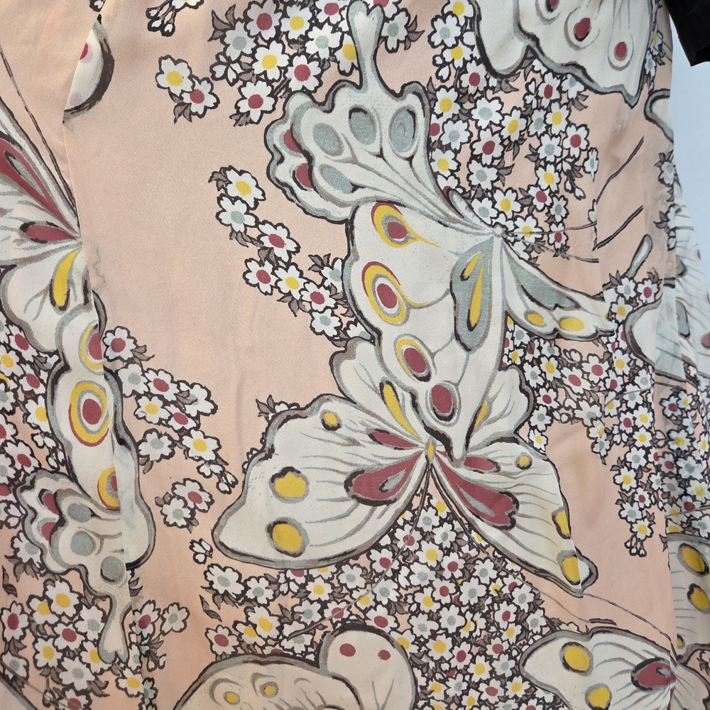 Paul & Joe Pink Butterfly A-Line Pink Peach Maxi Silk Skirt With Yellow Florals - Picture 10 of 12